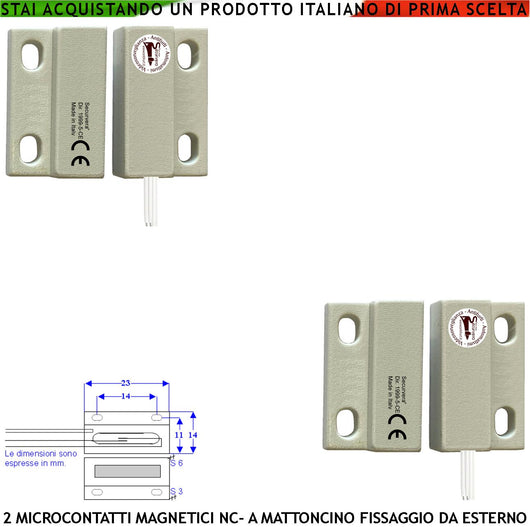 Sensore Magnetico NC Micro 2 Pezzi Bianco Allarme Infissi No Ferro Tensione Max 100 V Corrente 1 A Contenitori con Fori di Fissaggio Reed in Ampolla Sottovuoto Sensibilità Magnetica 10 mm IP65 4 Fili