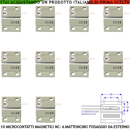 Micro Contatto Magnetico NC 10 Pezzi Bianco Per Allarme Infissi Tensione Max 100 V Corrente 1 A Reed in Ampolla Sottovuoto Sensibilità Magnetica 10 mm Contenitori Con Fori di Fissaggio IP65 4 Fili
