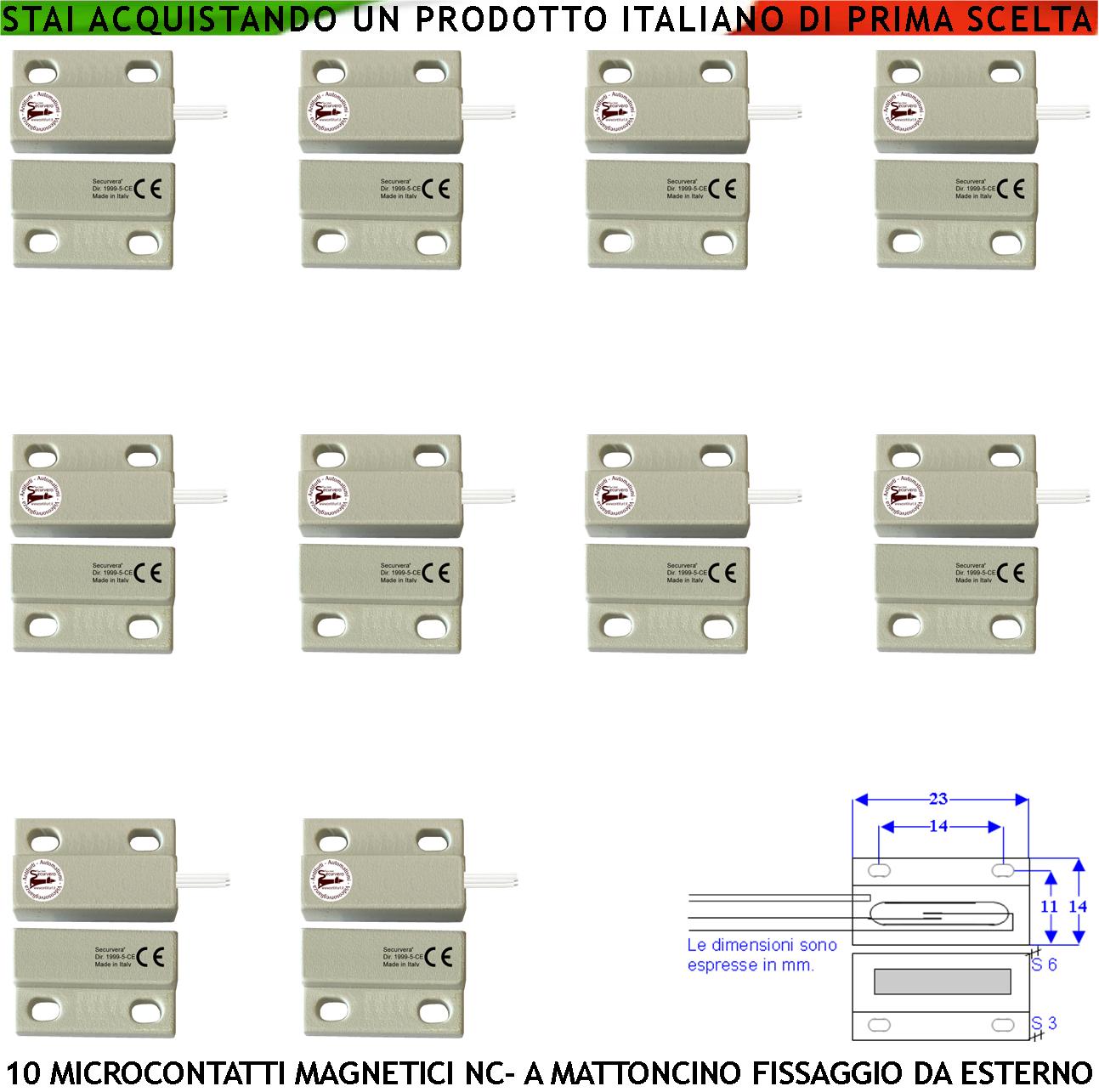 Mini Sensore Magnetico NC 10 Pezzi Bianchi Per Antifurto Infissi Tensione Max 100 V Corrente 1 A Reed in Ampolla Sottovuoto Sensibilità Magnetica 10 mm Contenitori Con Fori di Fissaggio IP65 4 Fili