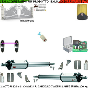 Cancello Elettrico da 7 Metri Kit Ricambio per Automatismo 2 Ante da 3,5 MT 2 Motori Elettromeccanici 230 V Stelo Retrattile Autobloccante Corsa 600mm Spinta 250 Kg Centrale di Comando Incorpora Radio