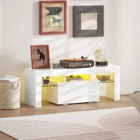 Mobile TV, con illuminazione LED e ripiani in vetro temperato, 120x34x45cm, Bianco