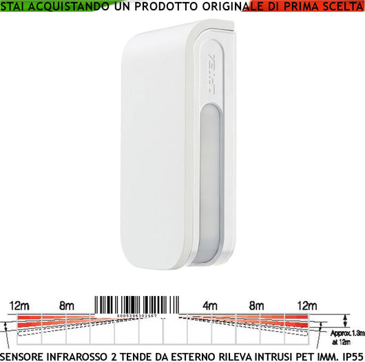 Infrarosso 4 PIR Sensore di Movimento Doppia Tenda da Esterno Portata 12+12 Metri Lineari Regolabile Via Filo Relè Allarme Protezione in linea Finestre Porticati Alimentazione 12 V Assorbimento 34 mA