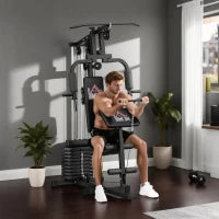 Stazione Fitness Multifunzione Power Tower con Pesi fino 45kg e Panca Imbottita, 135x103x210cm