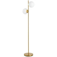 Lampada da Terra con 2 Luci e Paralumi a Sfera, Interruttore a Pedale e Attacco E27, Ø28x165 cm, Oro