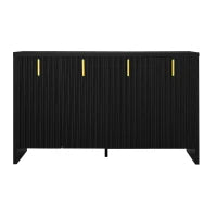Credenza Moderna Minimalista per Cucina e Soggiorno con Maniglie Dorate e Ripiani Regolabili, 140x38x80 cm, Nero