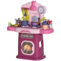 Cucina Giocattolo per Bambini 3-6 Anni con 38 Accessori e Suoni Realistici, in PP e ABS, 51x21x60 cm, Rosa