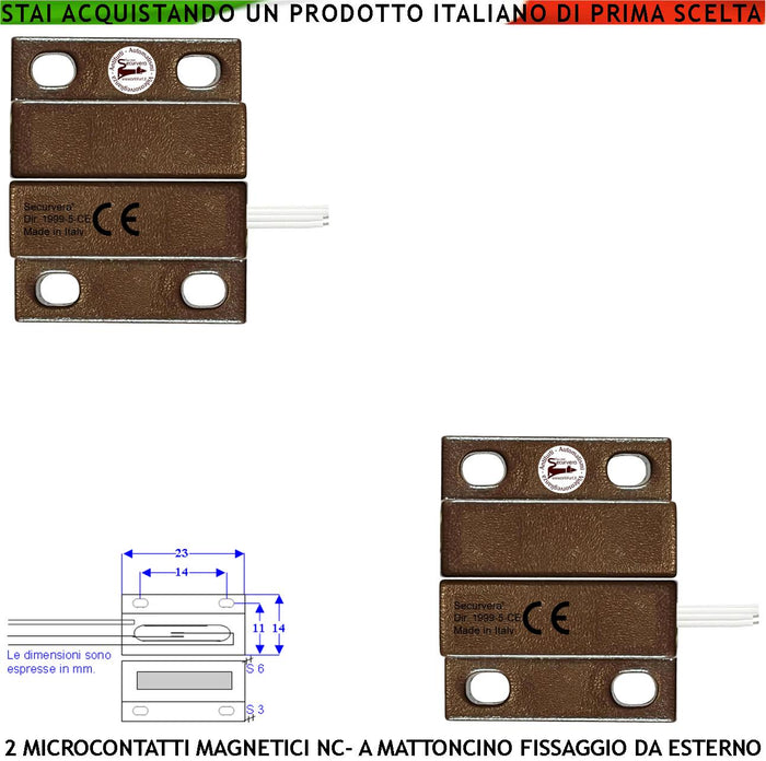 Micro Contatto Magnetico Marrone 2 Pezzi Allarme Porte Infissi Contatto Antifurto NC Reed in Ampolla Sottovuoto Campo Magnetico 10 mm Tensione Max 100 V Corrente 1 A Con Fori di Fissaggio IP65 4 Fili