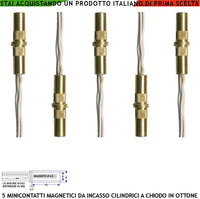 Micro Contatto Magnetico Ottone da Incasso Allarme Finestre Infissi 5 Pezzi Contatto Reed NC Sottovuoto Sensibilità Magnetica 10 mm Tensione Max 30 V Carico Resistivo 1 A IP65 4 Fili 2 NC e 2 Tamper
