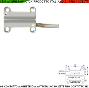 Contatto Magnetico a Mattoncino da Esterno 1 Pezzo per Allarme Porte Infissi Contatto Reed NC Sottovuoto Sensibilità Magnetica 13 mm Tensione Max 30 V Carico Resistivo 1 A IP65 4 Fili 2 NC e 2 Tamper