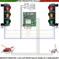 Kit Impianto Semaforico 3 Luci 3 Schede da 24 Led Rossi 24 Led Gialli 24 Led Verdi 24 V IP65 Centrale Funzioni Controllate da 2 Spire Magnetiche 6 MT Tempi Regolabili da 3 a 240 Secondi Ingresso Uscita Sosta Veicoli Prenotazione Parcheggio