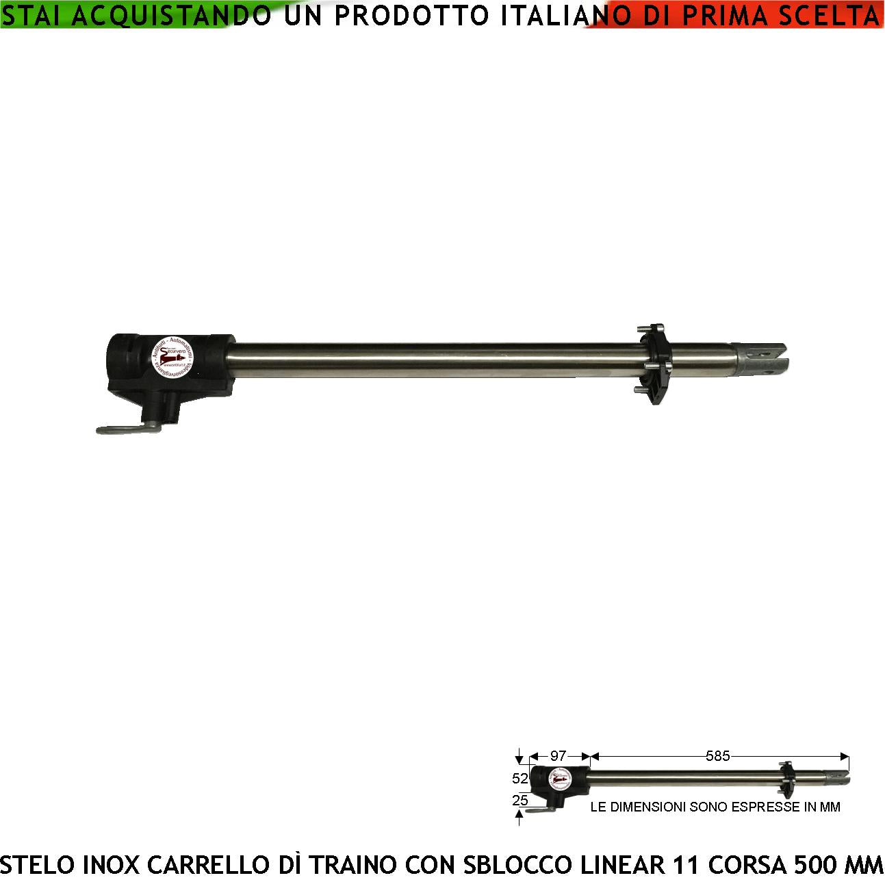 Pistone Tubo Acciaio Inox Corsa 500 mm Stelo Retrattile Con Carrello di Traino Sblocco Emergenza a Chiave Ricambio per Motori Cancello Serie LINEAR 11 SV-ML54 VH 500 BH 24 Sopporta Spinta 200 Kg