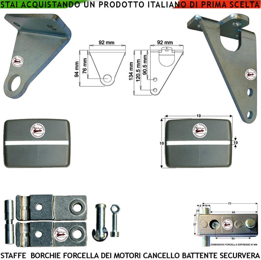 Kit Staffe Acciaio e Borchie Con Forcella o Snodo Posteriore in Alluminio 121091 Ricambio Dei Motori Para Strappi Adattamento al Movimento Del Cancello a Battente Securvera Serie PM1 SC LINEAR11 BH24