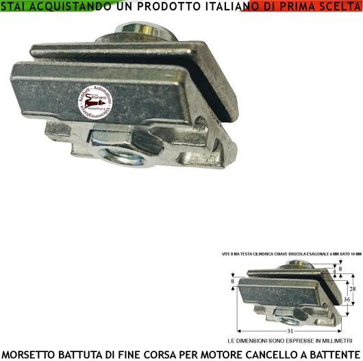 Gruppo Meccanico Dei Fine Corsa del Motore per Cancello a Battente Inserito Nella Guida Dello Stelo Anteriore Bloccato dalla Vite Non Sostituisce La Battuta Fissa a Terra Prevista Dalla Attuale Norma