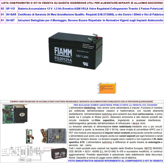Batteria per Sirena 12 V 1,2 Ah 2 Pezzi Collegamento Tramite 2 Faston 5 mm Polarizzati Ermetica AGM VRLA Valve Regulated Selezionata da Securvera Caricata Marca Fiamm PRC Dimensioni L97XP42XH51 mm