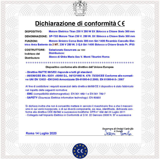 Motore Cancello 230 V Sinistro Titan Corsa Stelo di 300 mm Anta 2 MT Sblocco a Chiave Dotato di staffe e bulloni di Fissaggio Assorbimento 1,8 A IP55 Corpo In Alluminio Pressofuso Protezione 135°