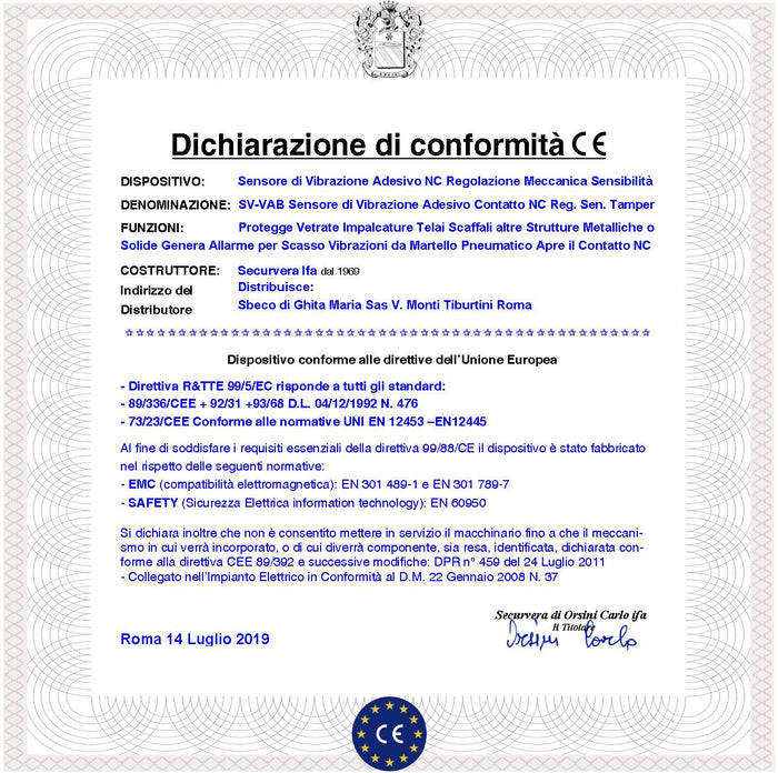 Rilevatori di Vibrazioni Continue e Scasso 5 Pezzi Via Filo Antifurto Inferriate Porte Allarme Vetrate Regolazione Martelletto Oscillante Contatto Allarme NC Tamper Contenitore Adesivo ABS Bianco IP30