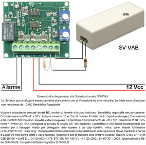 Sensore Scasso Rileva le Vibrazioni Continue Collegamento a Filo Antifurto x Inferriate Porte Vetrate Sensibilità Martelletto Regolabile Contatto Allarme NC Tamper Contenitore Adesivo ABS Bianco IP30