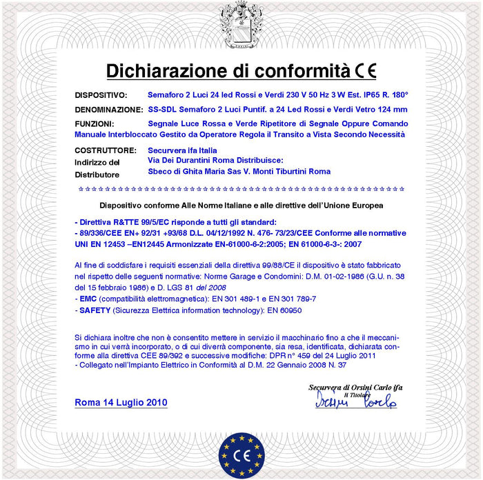 Kit Impianto Semaforo 5 Vie Transito Alternato 5 Semafori 2 Luci 24 Led Rossi e 24 Verdi 230 V Centrale Tempi Percorrenza Regolabili da 0,5 a 3 Minuti Ordine di Arrivo Uscita Con 5 Coppie Fotocellule