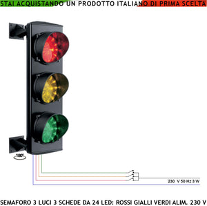 Impianto Semaforico Presidio Semaforo Garage 3 Luci Led Alta Luminosità Scheda 24 Led Rossi 24 Led Gialli 24 Led Verdi 230 V 50 Hz 3 W Vetro Ø 124 mm Corpo Alluminio da Parete IP65 Orientabile a 180°