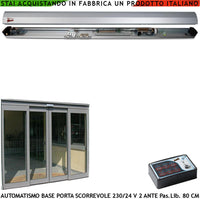 Porte Scorrevoli Esistenti Due da 450 mm Passaggio L 800 mm Kit Base Automatismo Con Trasmissione Tramite Cinghia Cuscinetti Autolubrificanti Controllo Elettronico Automatico Encoder Aliment. 230/24 V