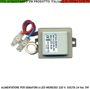 Alimentatore per Semafori a Led Ingresso 220 V Uscita 24 V 3 VA Inglobato in Resina Autoestinguente Alette di Fissaggio Forate Trasformatore Mille Usi
