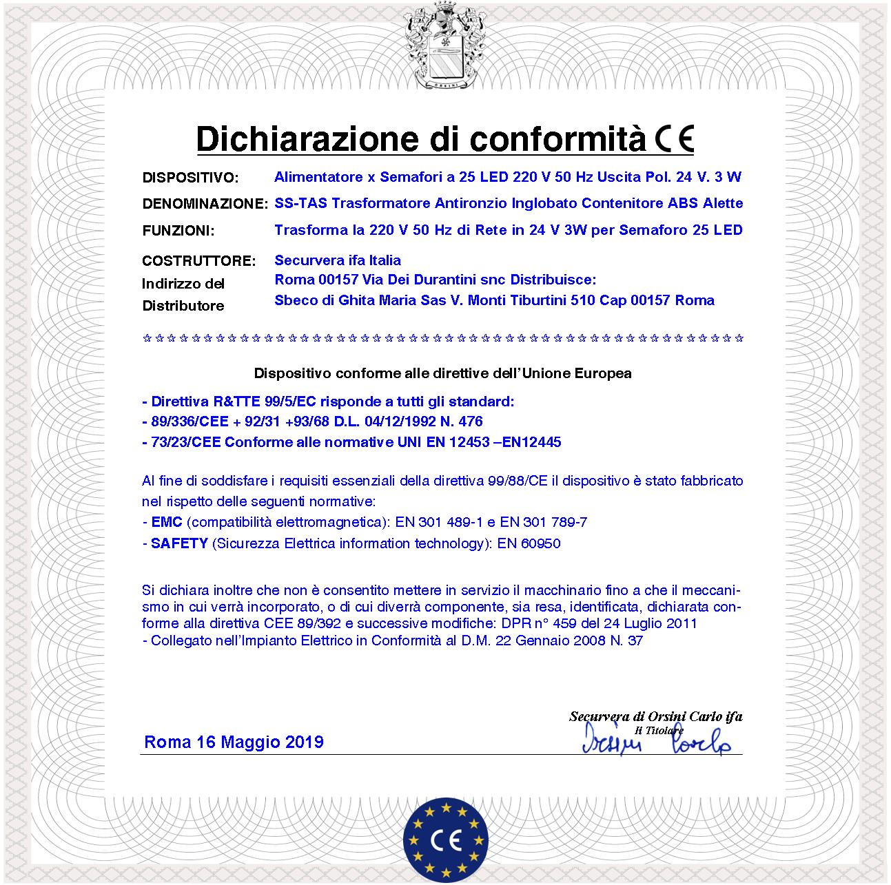 Trasformatore Ingresso 220 V 50 Hz Uscita 24 V 3 VA Adatto per Semafori a Led Inglobato in Resina Autoestinguente Alette di Fissaggio Forate Qualsiasi Uso