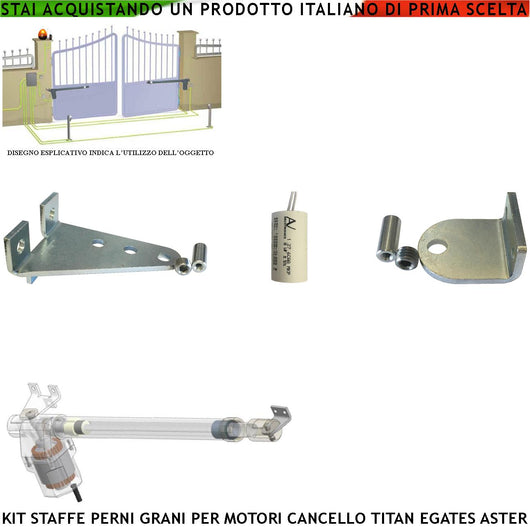 Gruppo Staffe Acciaio Zincate Perni Bulloni Viti Blocco Ricambio dei Motori Serie Titan x Cancello Elettrico GR MPC E-gates Kit Condensatore Perni Bulloni Viti Blocco Staffa Multiforo Angolo Rotazione