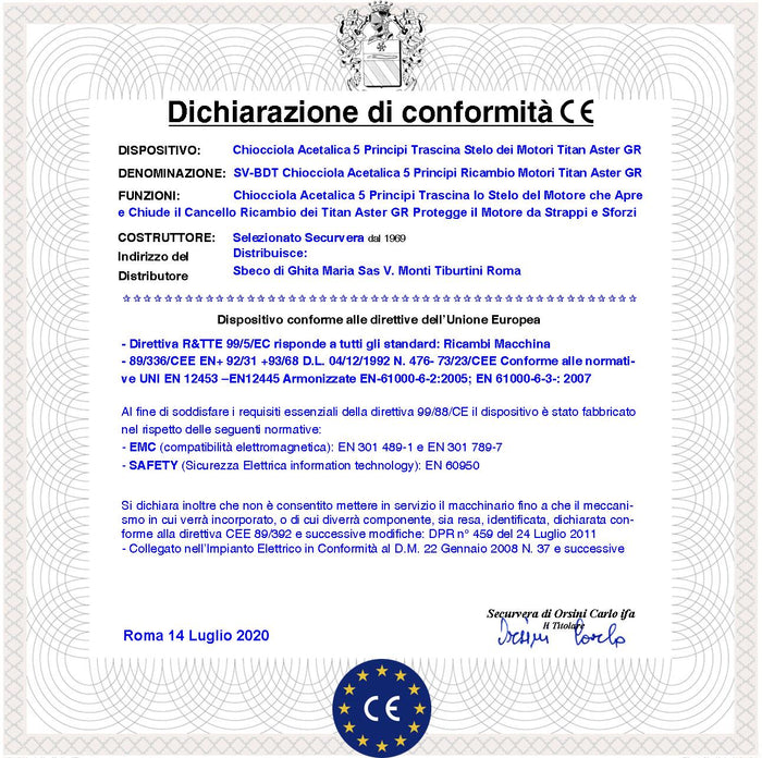 Boccola 5 Principi Trainata dalla Vite Senza Fine fa Scorrere Avanti Dietro lo Stelo Apricancello dei Pistoni Titan Chiocciola Acetalica Ricambio Dei Motori Elettrici Cancello Automatico Gates MPC GR