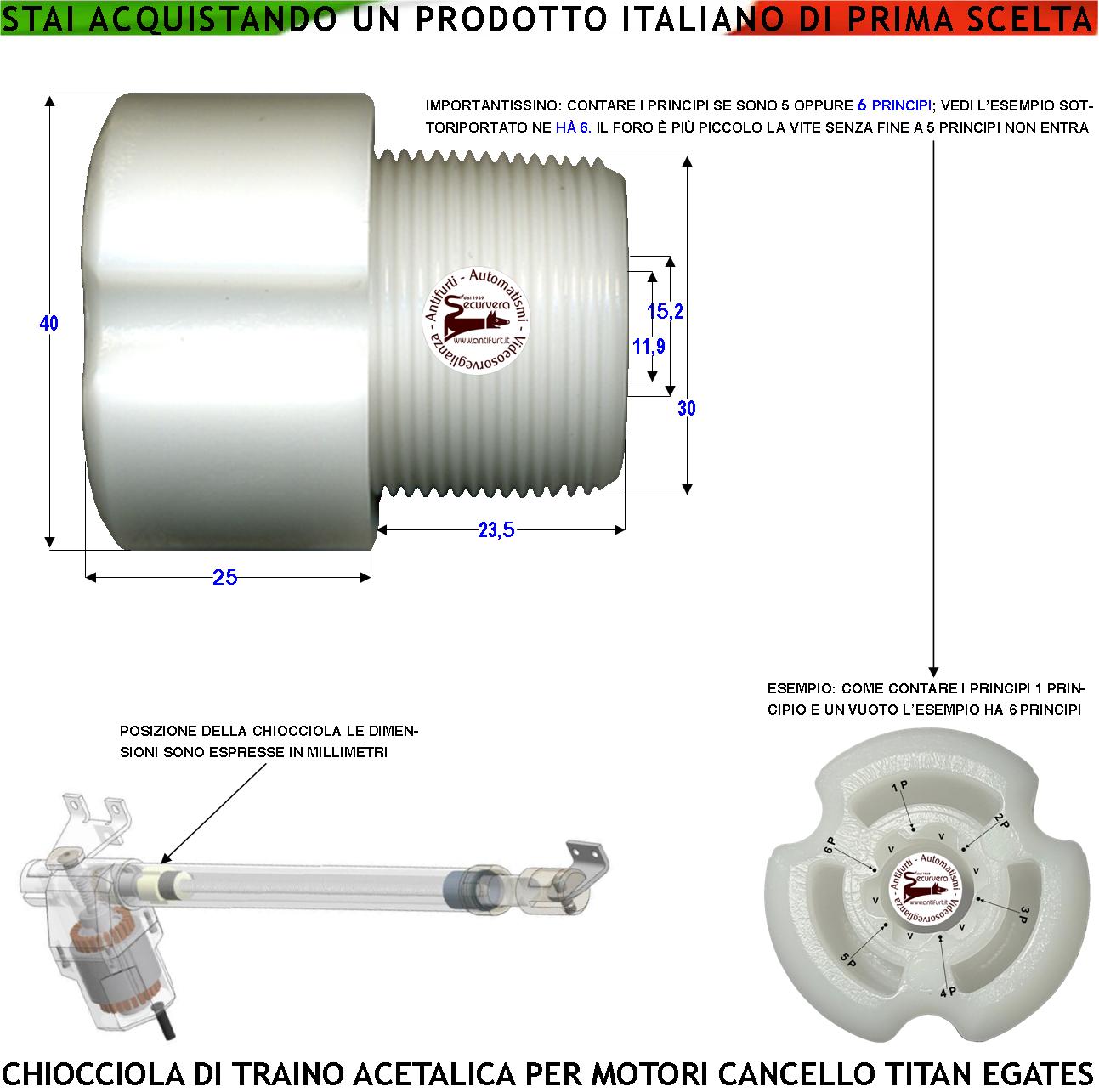 Chiocciola Acetalica Boccola 6 Principi Trainata dalla Vite Senza Fine fa Scorrere Avanti Dietro lo Stelo Apricancello dei Pistoni Titan Ricambio Dei Motori Elettrici Cancello Automatico Gates MPC GR