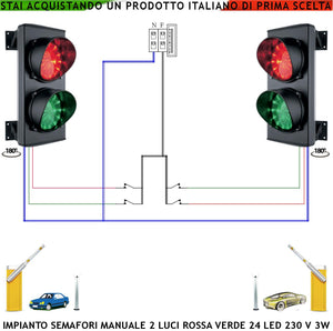 Semaforo Luce Rossa e Verde Funzione Manuale 2 Semafori 24 Led Rossi 24 Led Verdi 230 V 50 Hz 3 W Frontalino Vetro Luce Puntiforme Ø 124 mm IP65 Orientabile 180° Controllo Parcheggio Garage Condominio