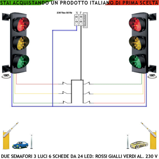 Ingresso Controllato Semaforo 3 Luci Led 3 Schede da 24 Led Rossi 24 Led Gialli 24 Led Verdi Alimentazione 230 V 50 Hz 3 W IP65 Semafori Orientabili Funzione Manuale Ordine Arrivo Autolavaggi Pesatura