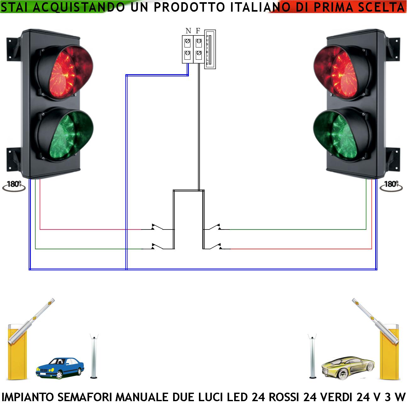 Semaforo Controllo Parcheggio Funzione Manuale 2 Semafori 24 Led Rossi 24 Led Verdi 24 Vac 3 W Frontalino Vetro Luce Puntiforme Ø 124 mm IP65 Orientabile 180 Gradi Controllo Autolavaggi Pesatura