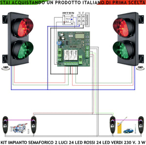 Semaforo Rampa Garage Kit 2 Semafori Orientabili IP65 2 Luci Schede 24 Led Rossi e 24 Verdi Funzioni Gestite da 2 Fotocellule Tempi Regolabili da 8 a 120. Alimentazione 230 V 3W Traffico Condominiale