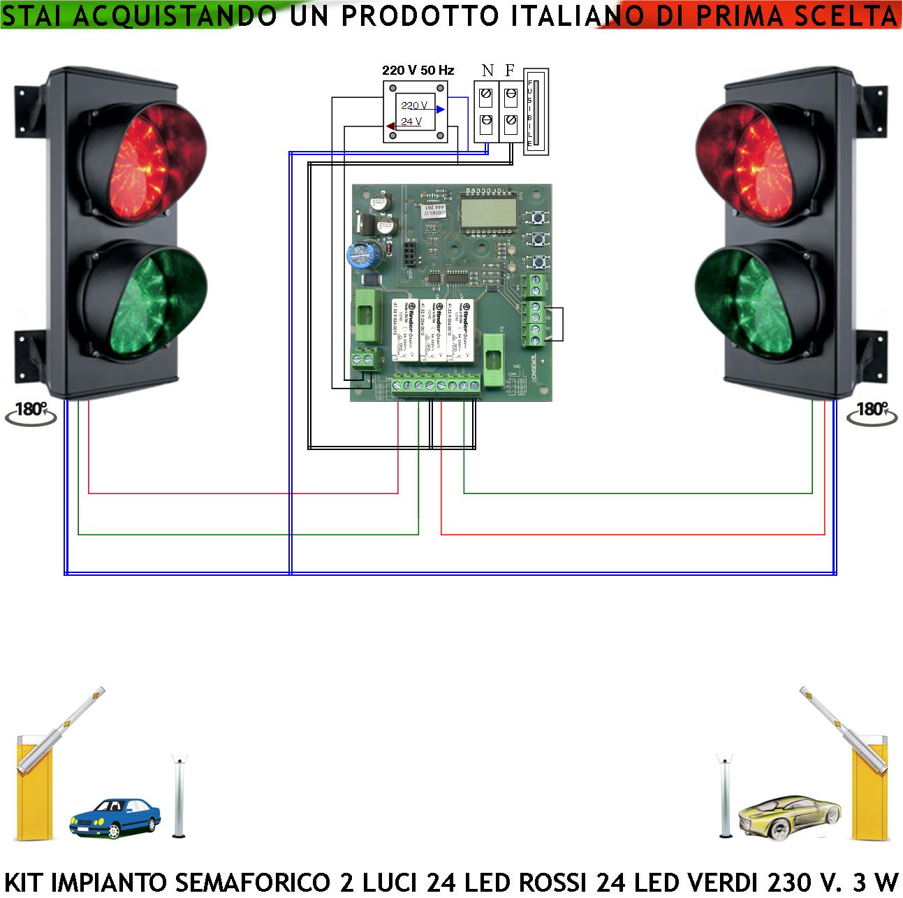 Semaforo Rampa Garage Kit Semafori Orientabili IP65 24 Led Rossi e 24 Led Verdi Alimentazione 230 V 3W Centrale CE con Funzioni Cicliche a Tempo Regolabile da 8 a 120° Transito in Cava Strada Privata