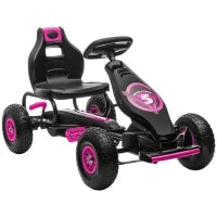 Go Kart a Pedali per Bambini 5-12 Anni con Sedile Regolabile, in Metallo e PP 121x58x61 cm, Rosa e Nero