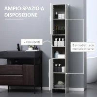 kleankin Colonna Bagno con 2 Armadietti e 2 Vani Aperti in Legno Effetto Cemento, 30x30x180cm