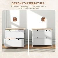 Armadietto Portadocumenti con 2 Cassetti per Cartelle A4, Serratura e Chiavi, 76x40x76cm, Bianco