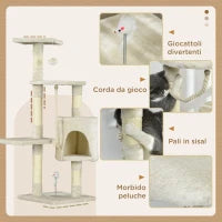 Albero Tiragraffi per Gatti con Cassetta, Pallina, Corda per Gioco e Relax, 40x40x116 cm, Beige