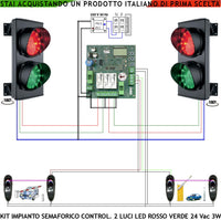 Semaforo Orientabile a 180° Kit 2 Semafori 24 Led Rossi e 24 Led Verdi Lente Ø 124 mm IP65 Alimentazione 24 Vac 3 W CE Funzioni Impegno Gestito da Fotocellule Tempi Regolabili da 8 a 120. Rampa Garage