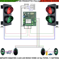 Kit 2 Semafori Orientabili Condominio 24 Led Rossi 24 Led Verdi Lente Ø 124 mm Aliment. 24 Vac 3 W IP65 Tempi Regolabili da 8 a 120 Sec. Prenotazione Ingresso Garage 2 Coppie Fotocellule TX a Batteria