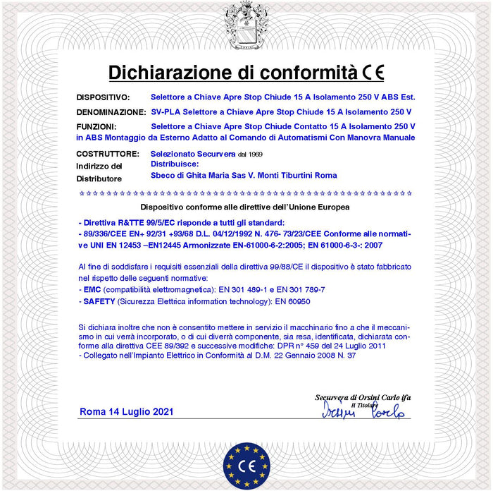 Comando Elettrico 2 Chiavi Con Ritorno a Molla 3 Posizioni Apre Stop Chiude Selettore 2 Contatti 15 A Isolamento 250 V Apertura Condominiale Pedonale Montaggio da Esterno a Parete Comando Automatismi