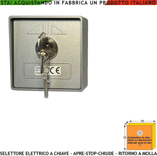 Selettore in Alluminio Ritorno a Molla 2 Chiavi 3 Posizioni Apre Stop Chiude 2 Microswitch Contatti 15 A Isolamento 250 V Apertura Condominiale Pedonale Montaggio Esterno a Parete Comando Automatismi