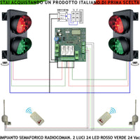 Impianto Semaforico Orientabile 180° Semafori 24 Led Rossi 24 Led Verdi Lente Ø 124 mm Aliment. 24 Vac 3 W IP65 Tempi Regolabili da 8 a 120. Prenotazione da Utente con Radiocomandi Ingresso Condominio
