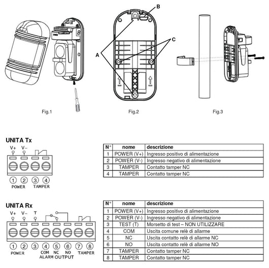 Sensore Passaggio Estranei 3 Pezzi Barriera Infrarossi Attivi Doppio Fascio Orientabile Segnala Allarme Intruso Protezione Lineare Portata 200 MT Interno 100 MT Esterno Collegamento Filare Alimen. 12V