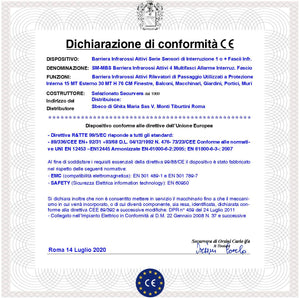 Barriera Infrarossi Attivi 4 Multifasci Segnalazione Intruso Rispetto a Quanti Fasci Interrotti Secondo Programmazione Relè Libero Tamper Esclusione Led e Cicalino Aliment. 12 V Misure H760XL30XP30 mm