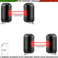 Barriera Infrarossi Attivi Doppio Fascio Orientabile 2 Pezzi Sensore Segnala Allarme Passaggio Intruso Protezione Lineare Portata 60 MT Interno 30 MT Esterno Collegamento Filare x Antifurto Alim. 12 V
