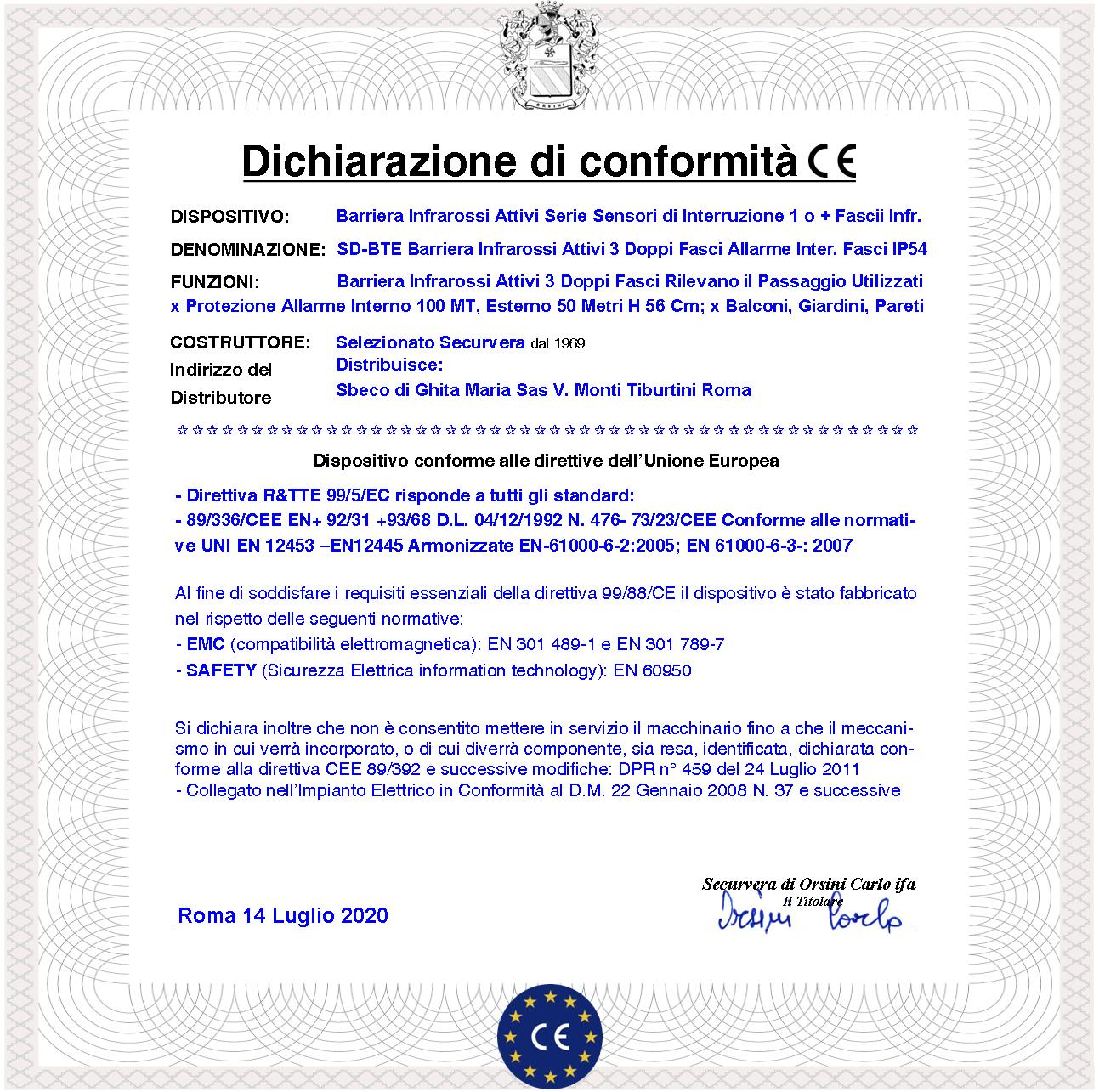 Barriera Infrarossi Attivi 3 Multifasci Portata 100 MT Interno 50 MT Esterno H 56 Cm Allarme Intruso che ha Interrotto i Raggi Impostati Relè Libero Tamper Esclusione Led e Cicalino Alimentazione 12 V