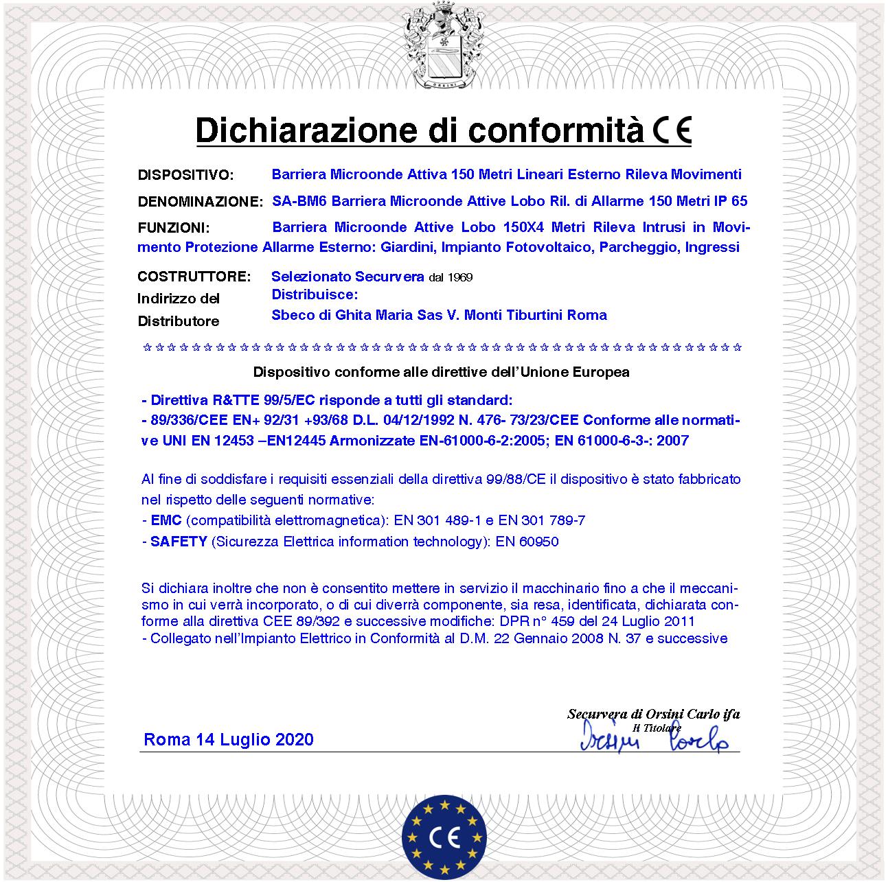 Rilevatore di Movimento Esterno Barriera Microonde Attive Segnala Allarme Intruso Protezione Lineare da Esterno Portata Max L150X∅4 Metri Collegamento Antifurto Via Filo Aliment. 12 V Freq. 10.525 GHz