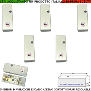 Sensori Scasso Rilevano le Vibrazioni Continue 5 Pezzi Via Filo Antifurto Per Inferriate Porte Vetrate Regolazione Martelletto Oscillante Contatto Allarme NC Tamper Contenitore Adesivo ABS Bianco IP30