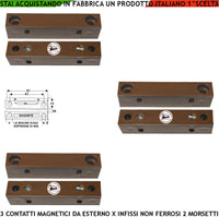 Sensore Magnetico da Esterno 3 Pezzi Antifurto Contatto Reed Sottovuoto Uscita NC Sensibilità Magnetica 13 mm Tensione Transito Max 30 V 0,5 A Carico Resistivo 2 Morsetti Cover ABS Marrone Prot. IP40